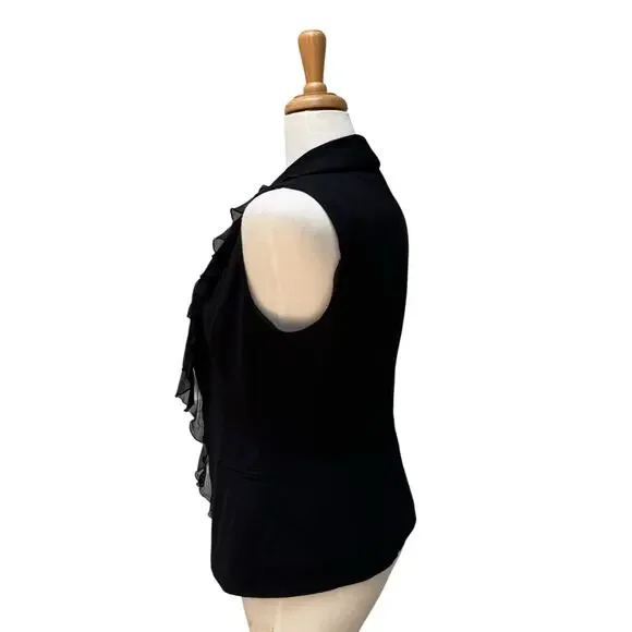 Y2K Cache Vest NWT Sz 6 Black Silk Ruffle V Neck Whimsigoth Dark Romantic 90s - Picture 8 of 11